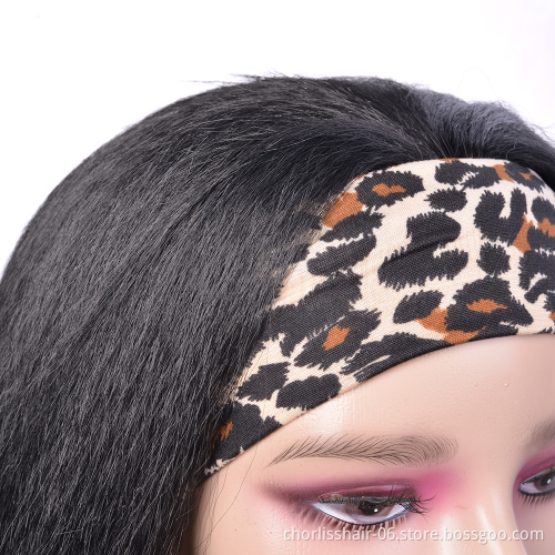 Wholesale long Black Deep Curl Turban Wigs Straight Wigs Heat Resistant Synthetic Wig With Headband Attached For Black Women